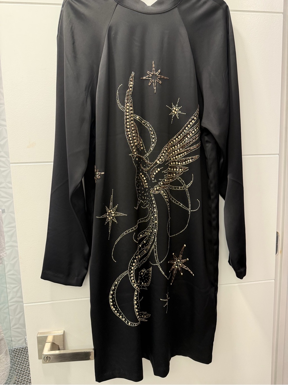 H&M Black Long Sleeve Coat with Gold Embellished Phoenix